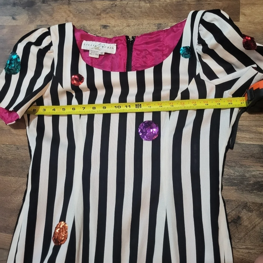 Vintage 70's/80's Lillie Rubin Designer Black and White Sequined Ruffle Dress 14 - Picture 6 of 9